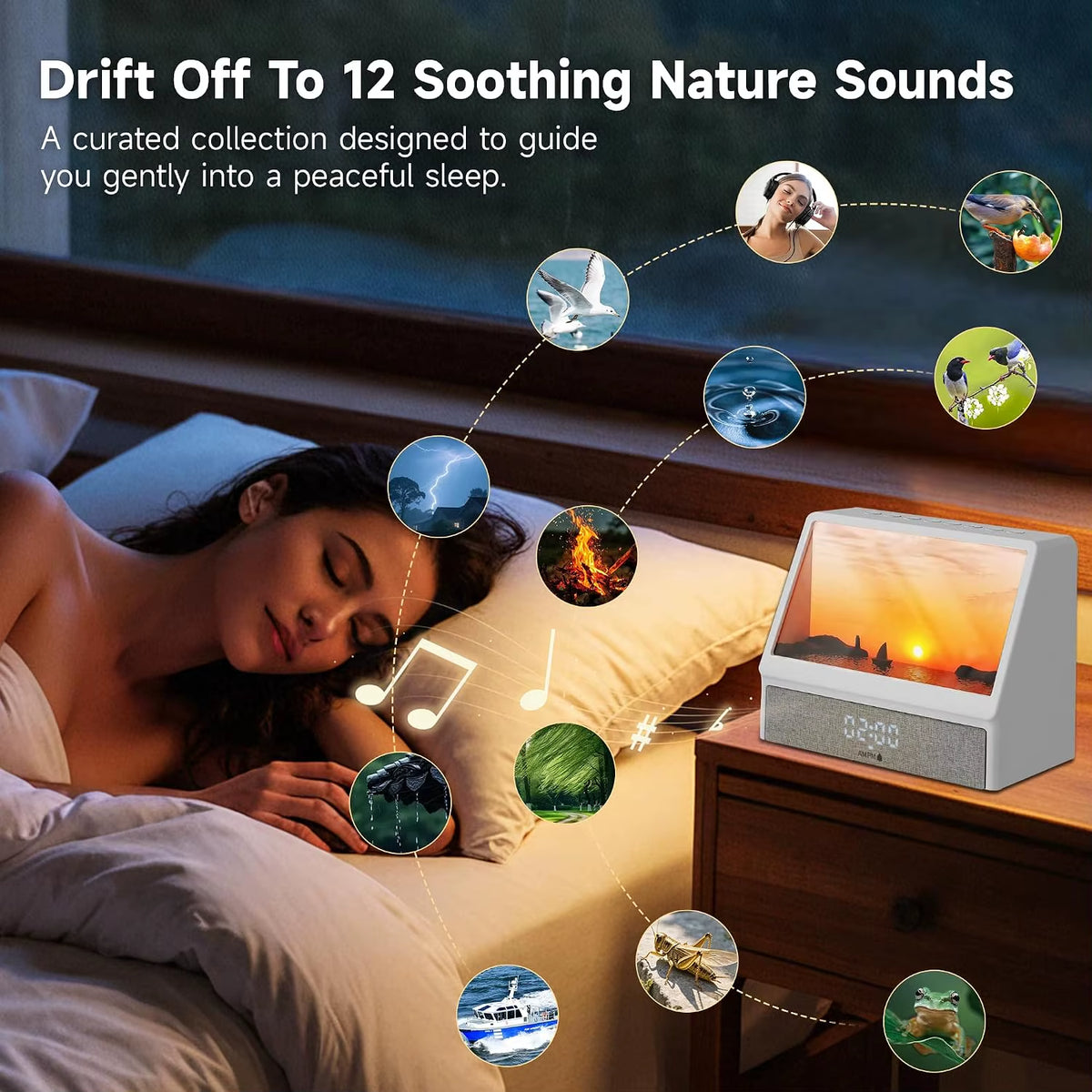 Sunrise Wake up Light Alarm Clock 12 Soothing Sounds Snooze 12/24H Display Power Adapter Gift for Teens Adults Father'S Day