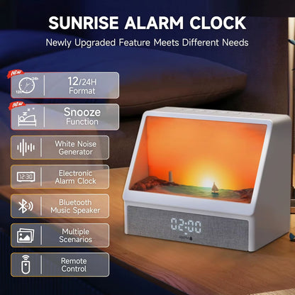 Sunrise Wake up Light Alarm Clock 12 Soothing Sounds Snooze 12/24H Display Power Adapter Gift for Teens Adults Father'S Day