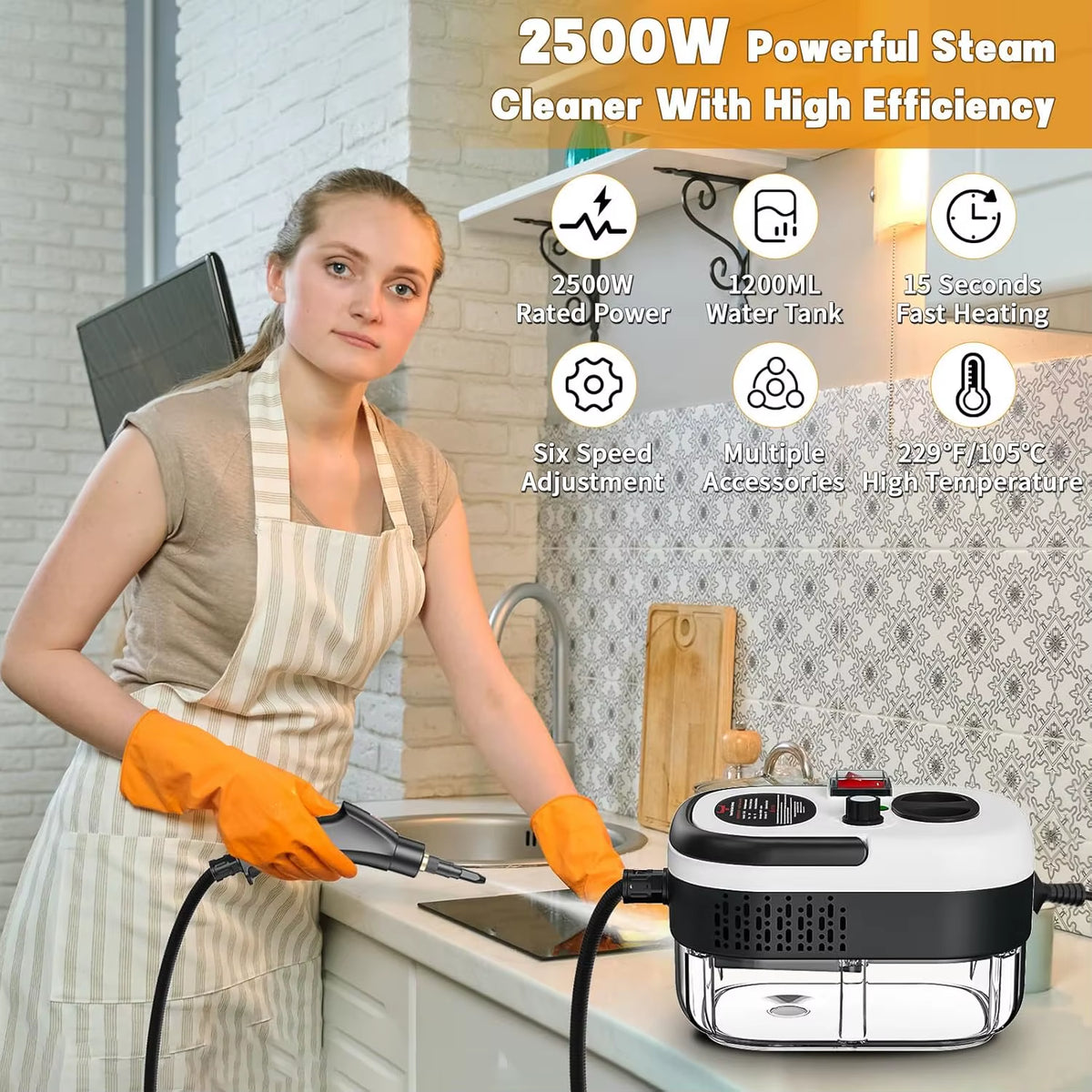 Portable 2500W High Temperature Steam Cleaner Machine with Brush Heads Electric for Cars Households Hotels 220V US Plug