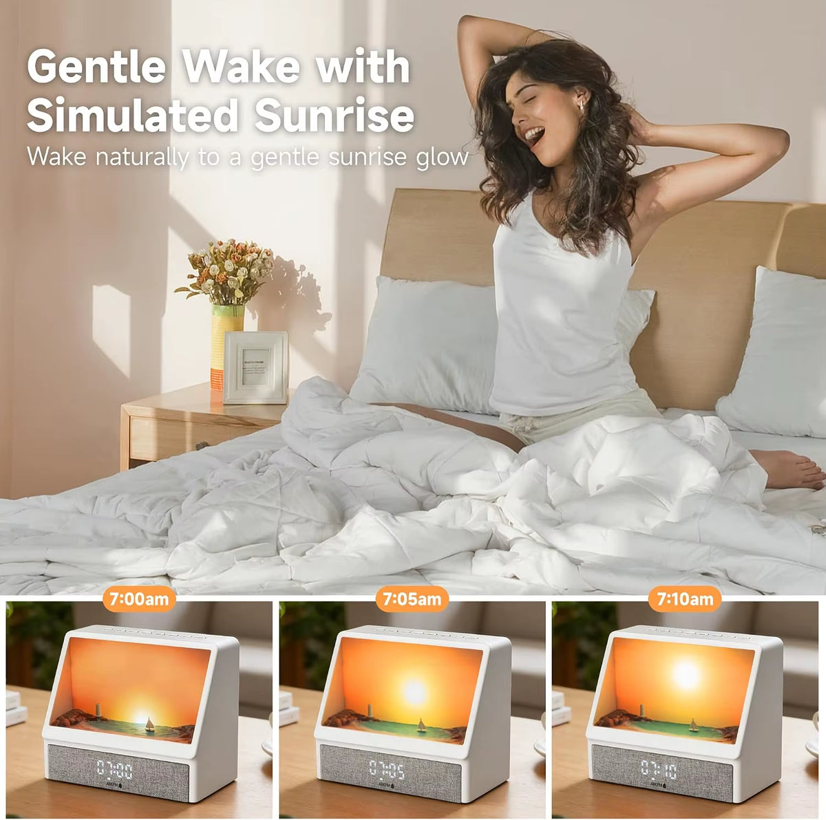 Sunrise Wake up Light Alarm Clock 12 Soothing Sounds Snooze 12/24H Display Power Adapter Gift for Teens Adults Father'S Day
