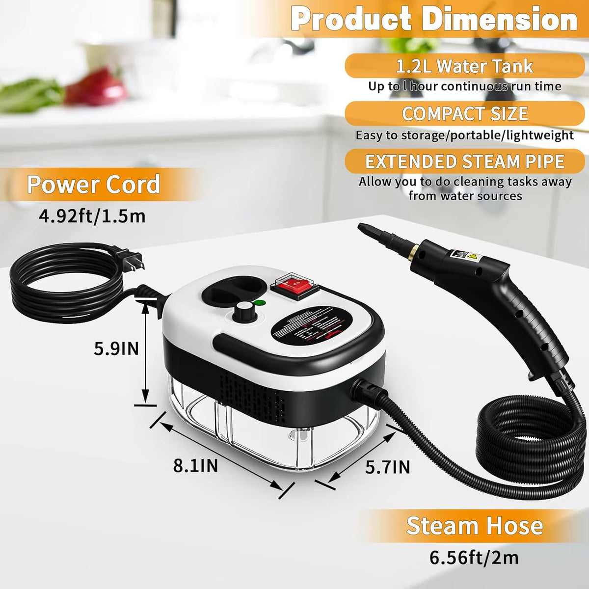Portable 2500W High Temperature Steam Cleaner Machine with Brush Heads Electric for Cars Households Hotels 220V US Plug